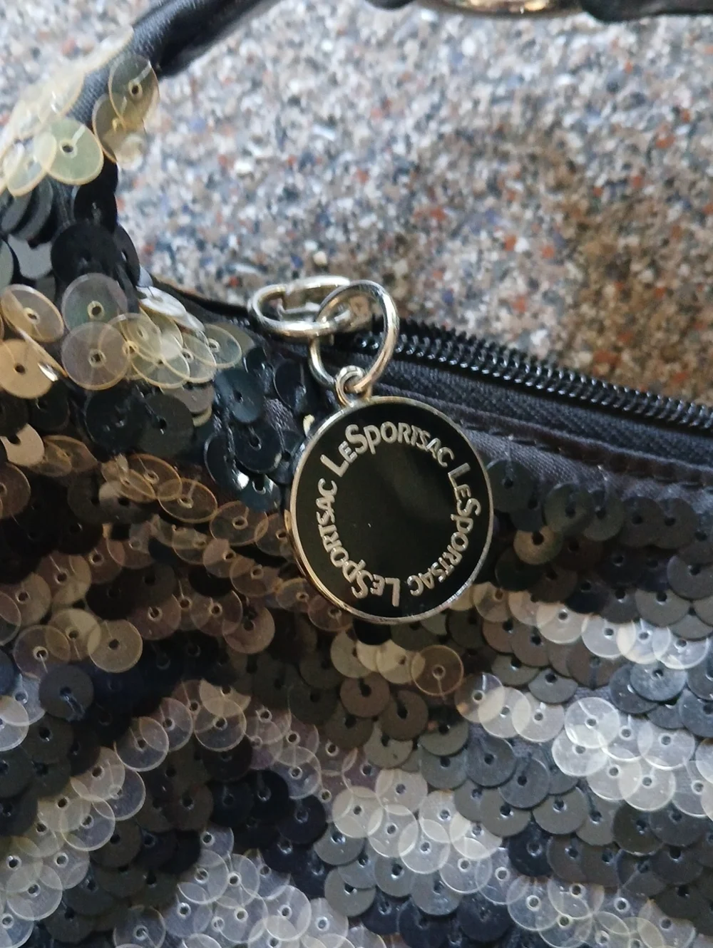Le Sport Sac Sequin Zebra-Stripe Crescent Shoulder Bag - Black Silver